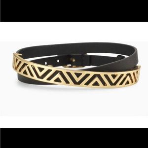 Ally Stella & Dot Wrap Bracelet - B330BK Black leather & Gold Design Tab Boho